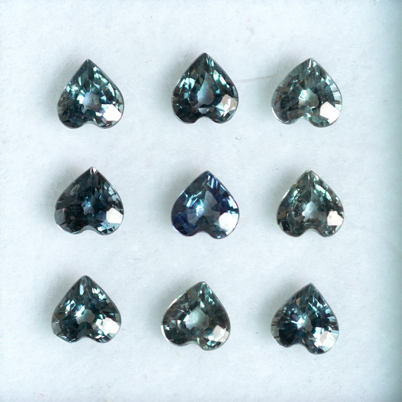 FM1680 A box of Mixed Greeish Blue Heart Shape Sapphires 9 pcs 3.6-3.8 mm sapphire loose gemstones from Tanzania 2.14 cts.