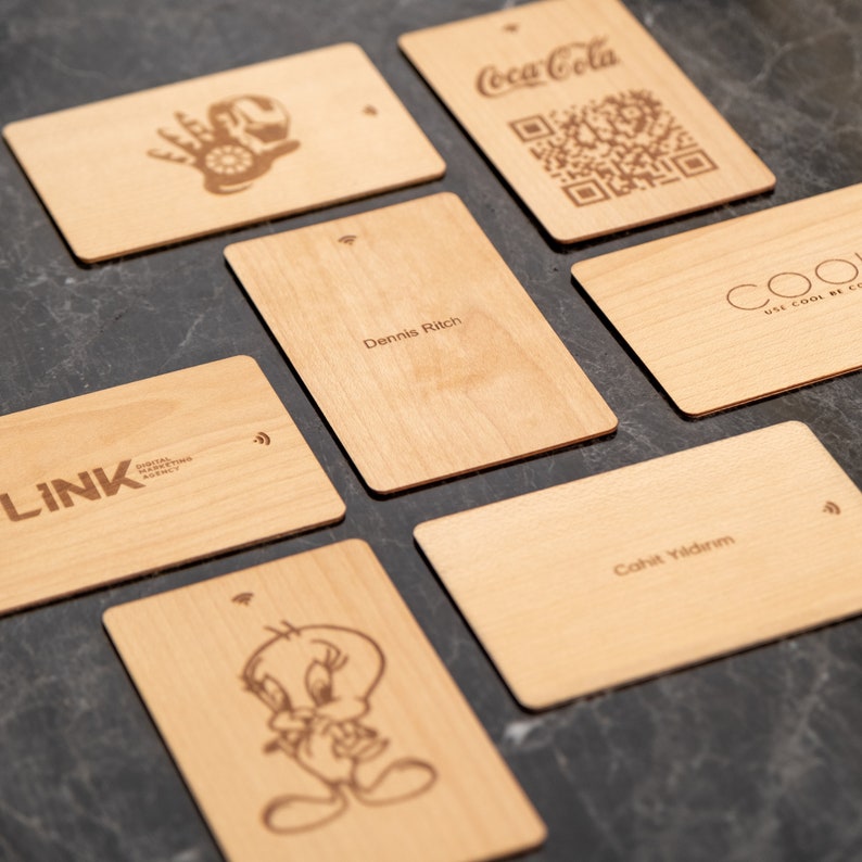Wooden Nfc Embedded Business Card Smart Qr Code Contactless Etsy