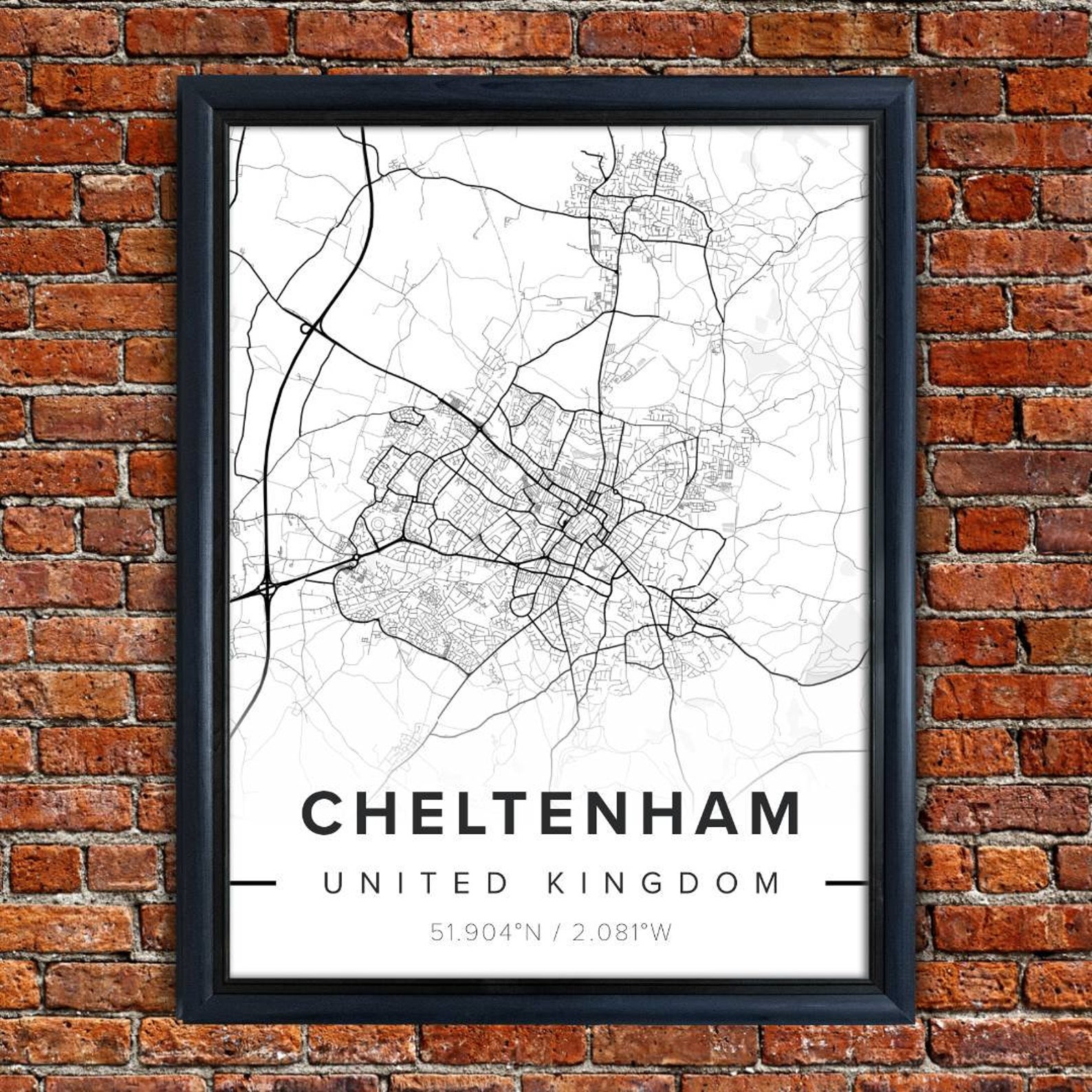 Map Of CHELTENHAM Black and White Map Print Framed Poster Etsy