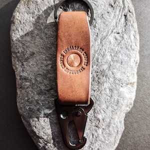 Personalized Leather Keychain: Engraved Key Fob, Copper Rivet