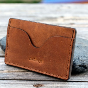 Portafoglio sottile in pelle Crazy Horse in stile vintage, porta carte minimalista con tasca frontale. Un regalo fantastico per uomo o donna! Perfetto regalo di Natale.