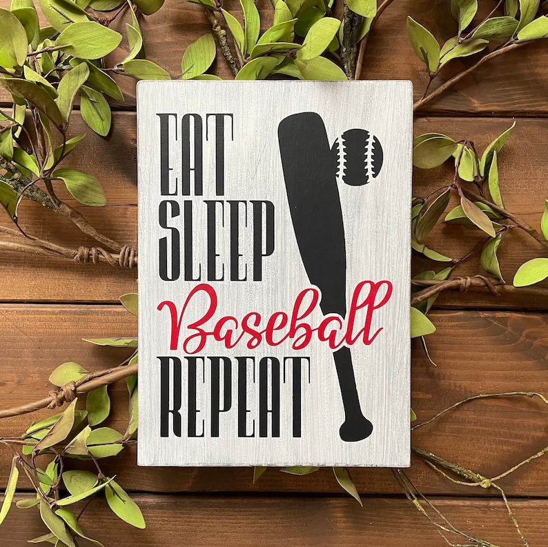 Eat Sleep Baseball Repeat Wood Sign #shopforacause- Portion of Proceeds donated to Child Hunger Relief Organization! 7x10