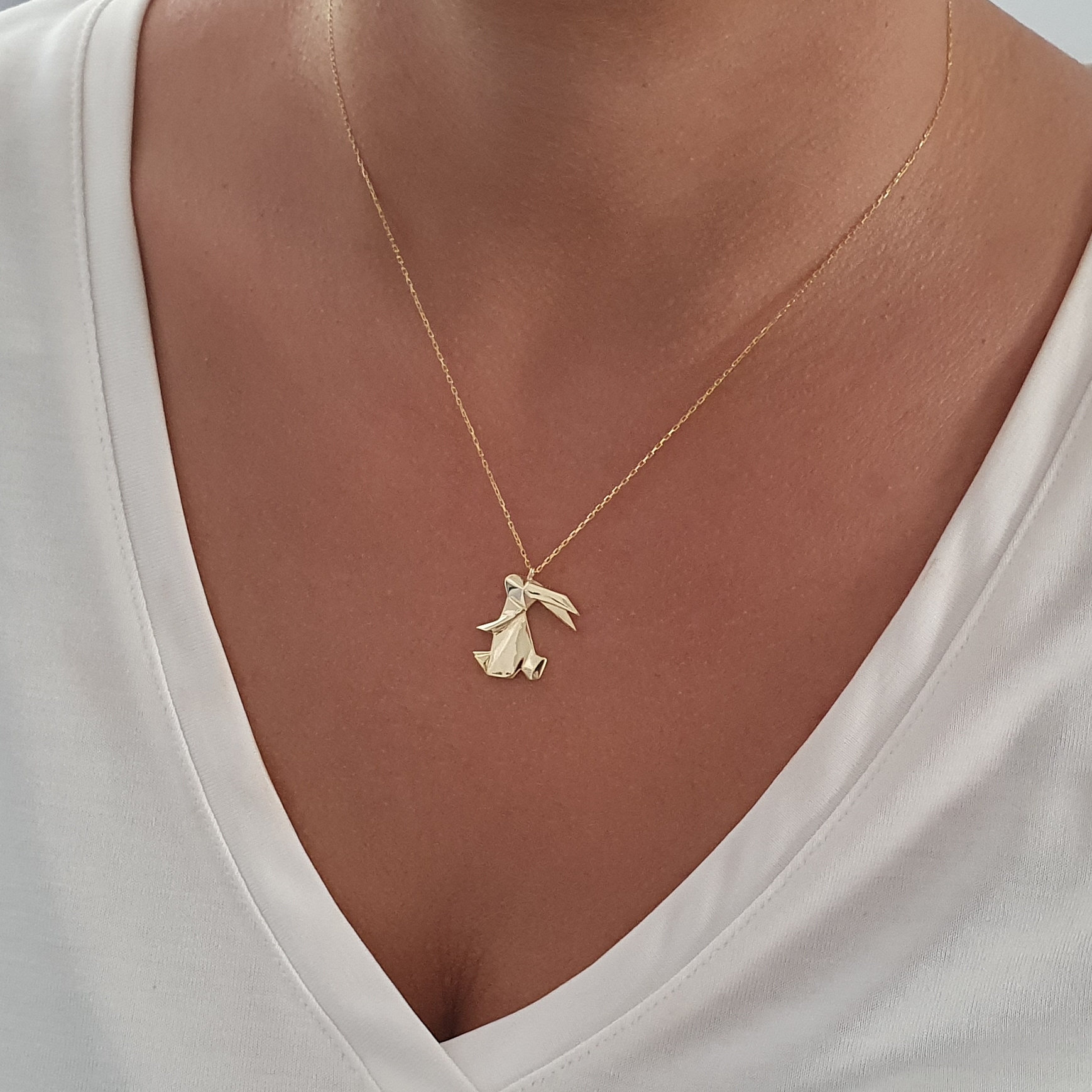 10k 14k 18k Solid Gold Origami Rabbit Necklacebunny 