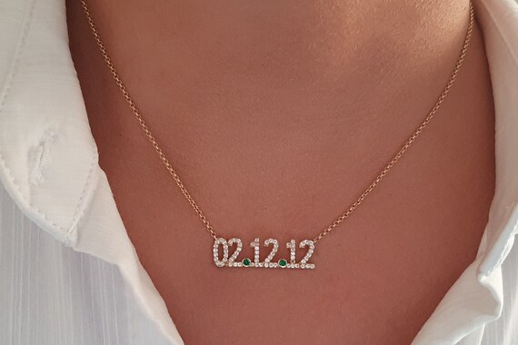10k 14k 18k Solid Gold Personalized Date Necklace Birthhday Day