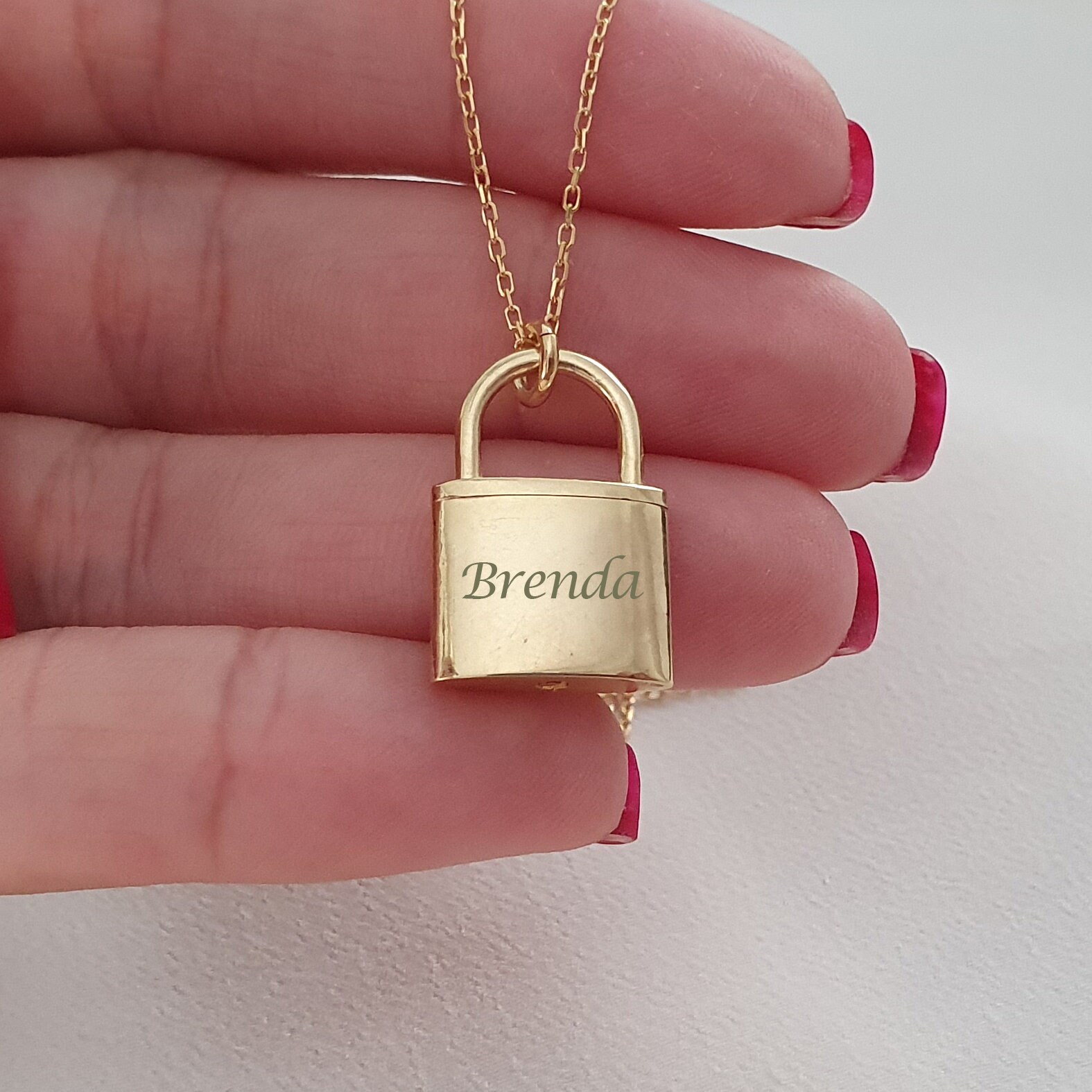 10k 14k 18k Solid Gold Initial Padlock Necklace Gold Lock Etsy