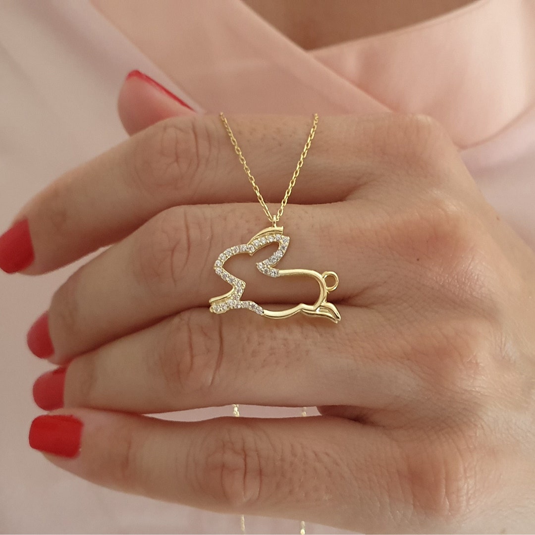 10k 14k 18k Solid Gold Rabbit Necklacebunny Gold - Etsy