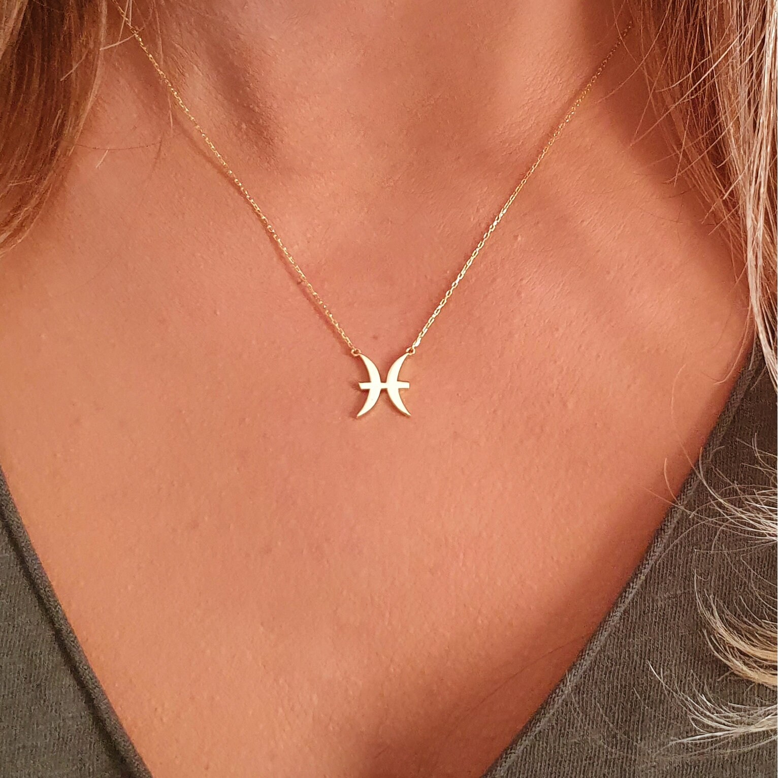 Real gold shop pisces necklace