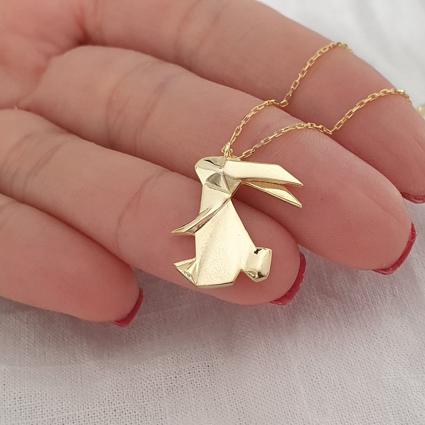 10k 14k 18k Solid Gold Origami Rabbit Necklacebunny 