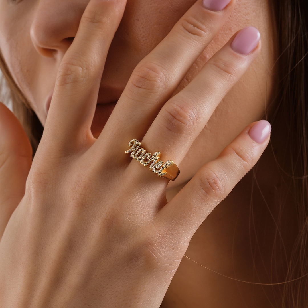 Solid Gold Custom Name Ring, Personalized Name Ring, 10k 14k 18k Real ...