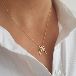 10k 14k 18k Solid Gold Angel Wings Necklace, Real Gold Angel Wings Pendant, Birthday Gift, Gift For Friend, Gift For Her, Angel Wings