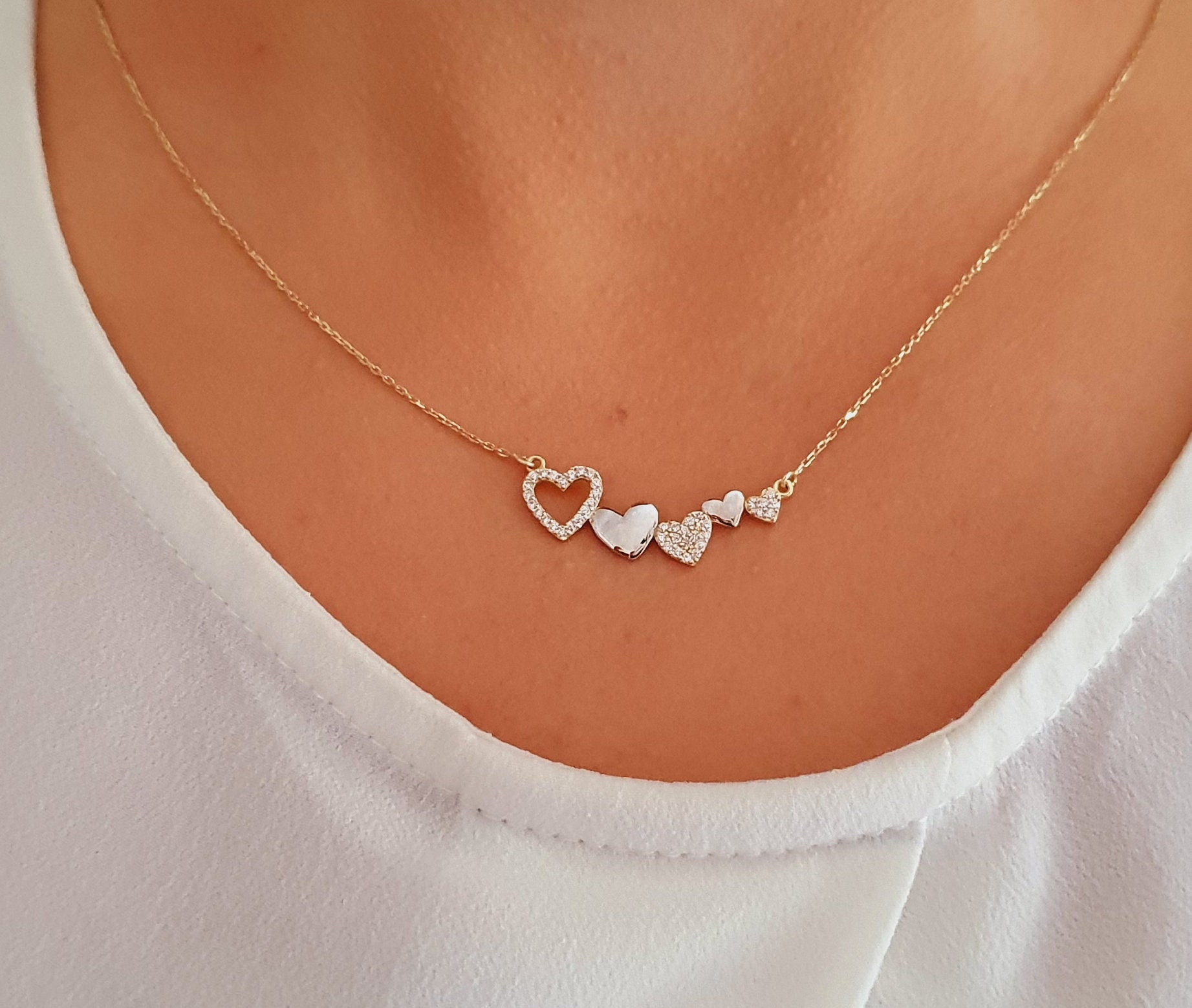 14k Solid Gold Heart Necklace Dainty Gold Necklace Christmas Etsy