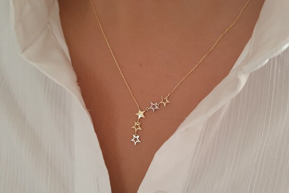 10k 14k 18k Solid Gold Star Necklace Gold Star Pendant Star