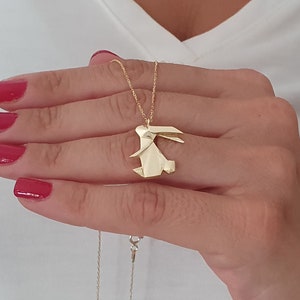 10k 14k 18k Solid Gold Origami Rabbit Necklace,Bunny Pendant,Rabbit Charm,Origami Bunny Pendant,Animal Charm,Christmas Gift,Mothers Day Gift