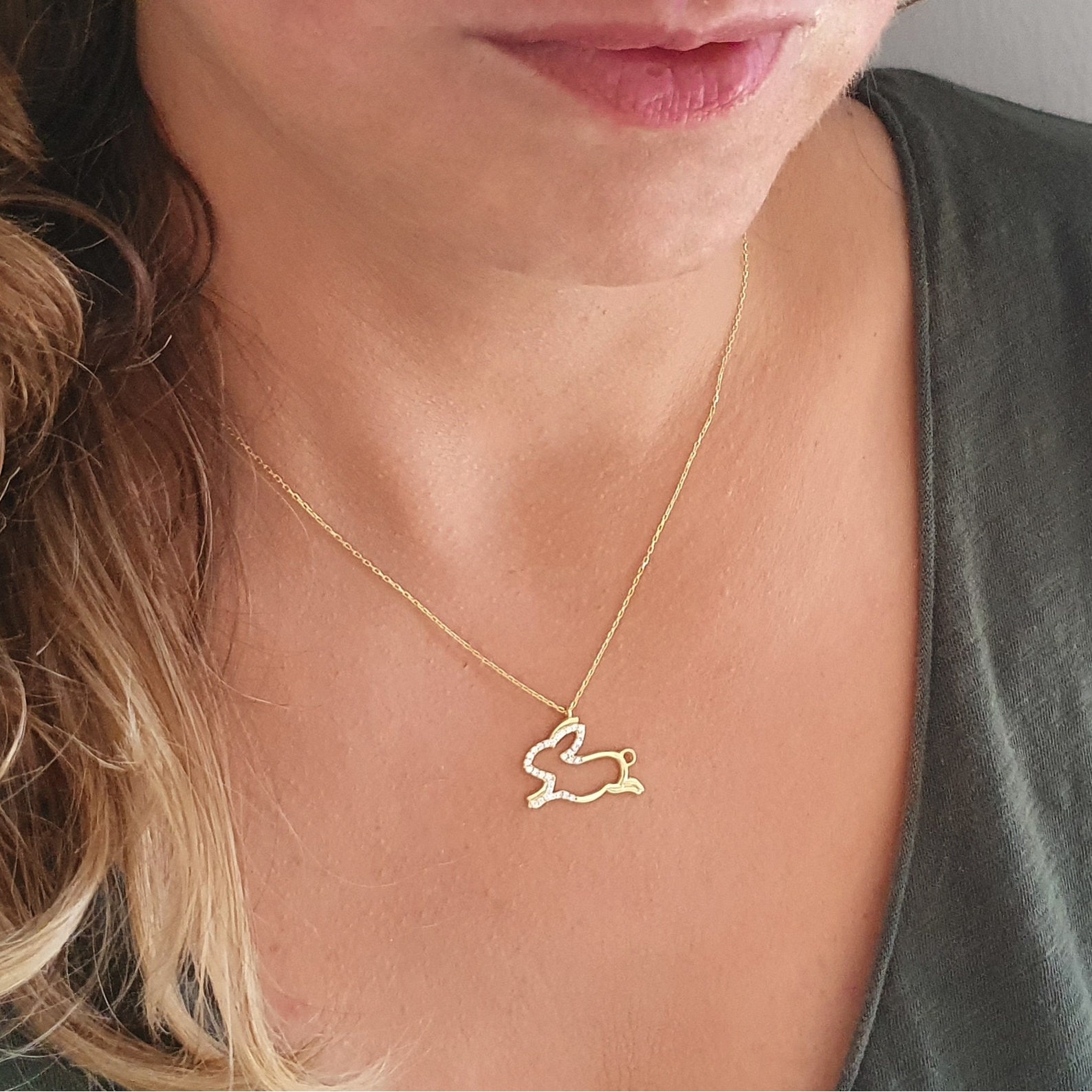 10k 14k 18k Solid Gold Rabbit Necklacebunny Gold - Etsy