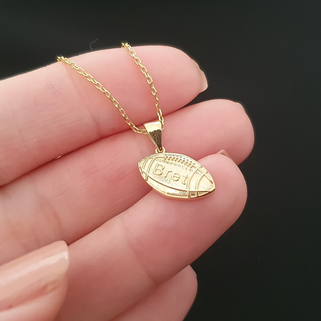 Solid Gold American Football Necklace, 10k 14k 18k Gold Football