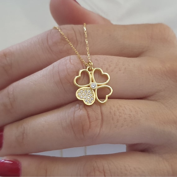 10k 14k 18k Solid Gold Clover Necklace Four Leaf Clover Gold