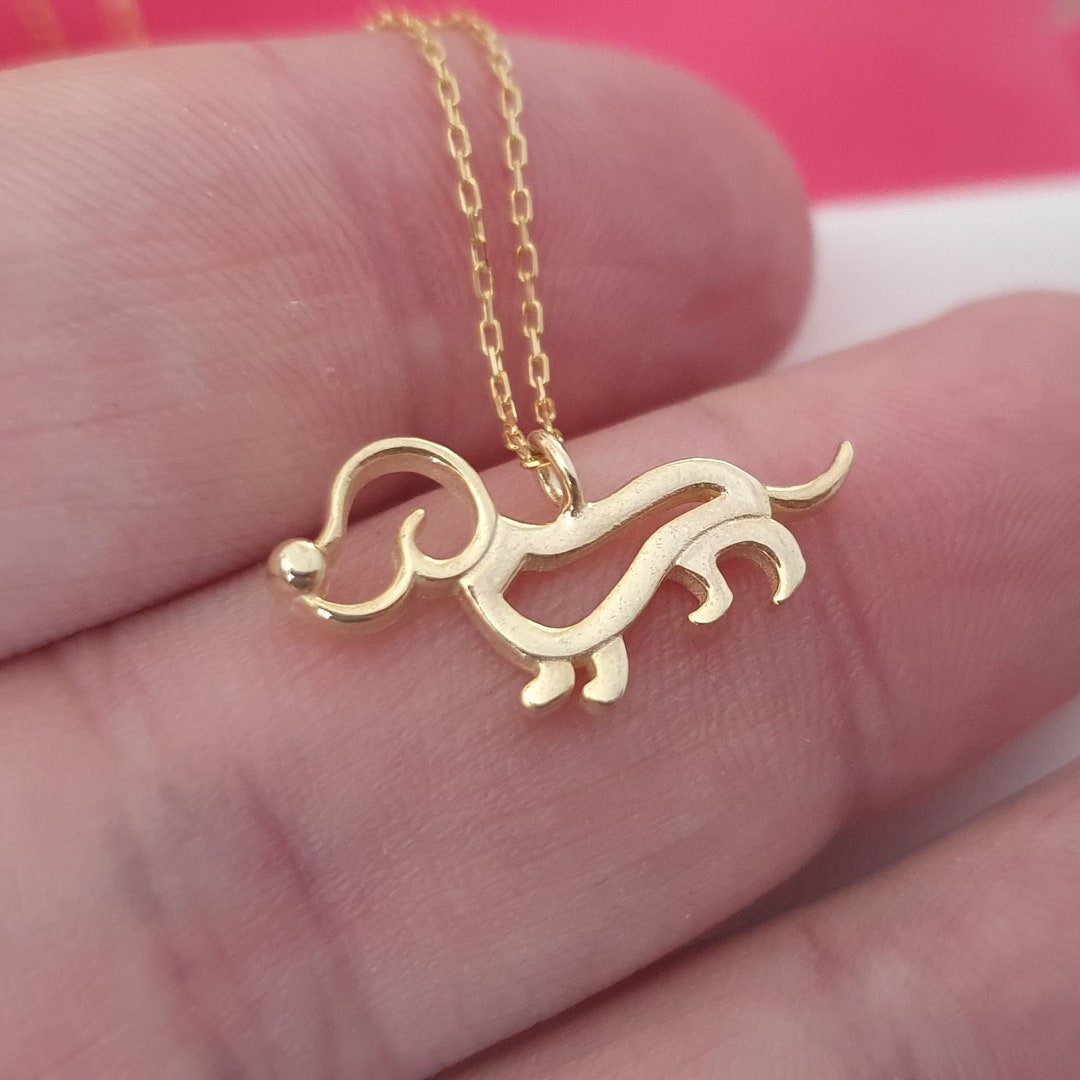 10k 14k 18k Solid Gold Dog Necklace, Pupyy Charm Necklace, Real Gold Tiny Dog Pendant, Gift