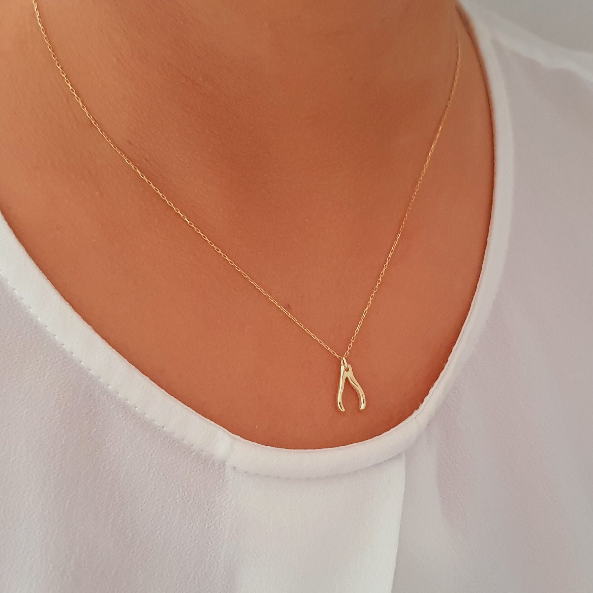 14k gold sale wishbone necklace