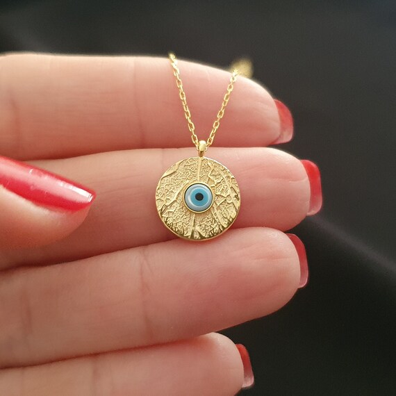 10k 14k 18k Solid Gold Evil Eye Necklace evil Eye Gold Pendant