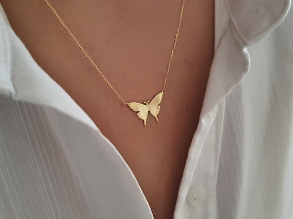 10k 14k 18k Solid Gold Butterfly Necklace, Butterfly Gold Pendant,  Christmas Gift, Valentines Day Gift, Mothers Day Gift, Dainty Pendant -  Etsy UK