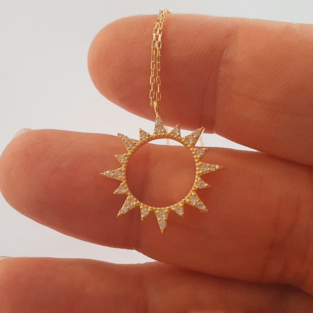 10k 14k 18k Solid Gold Sun Necklace, Sun Gold Pendant, Sun Gold Charm
