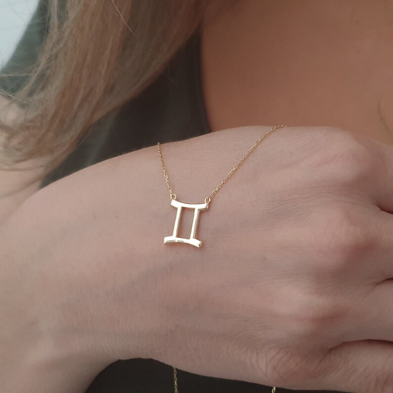 10k 14k 18k Solid Gold Gemini Necklacezodiac Necklacegemini Etsy