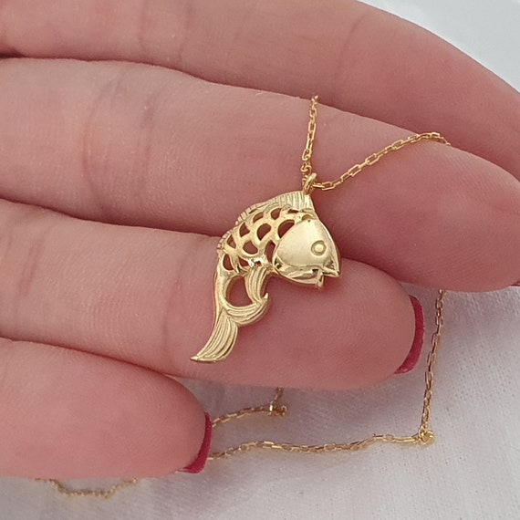 Carat in Karats 10K Yellow Gold Polished Engraved Fish Pendant Charm  (12.3mm x 17.4mm) With 14K Yellow Gold Lightweight Rope Chain Necklace 18''  - Walmart.com