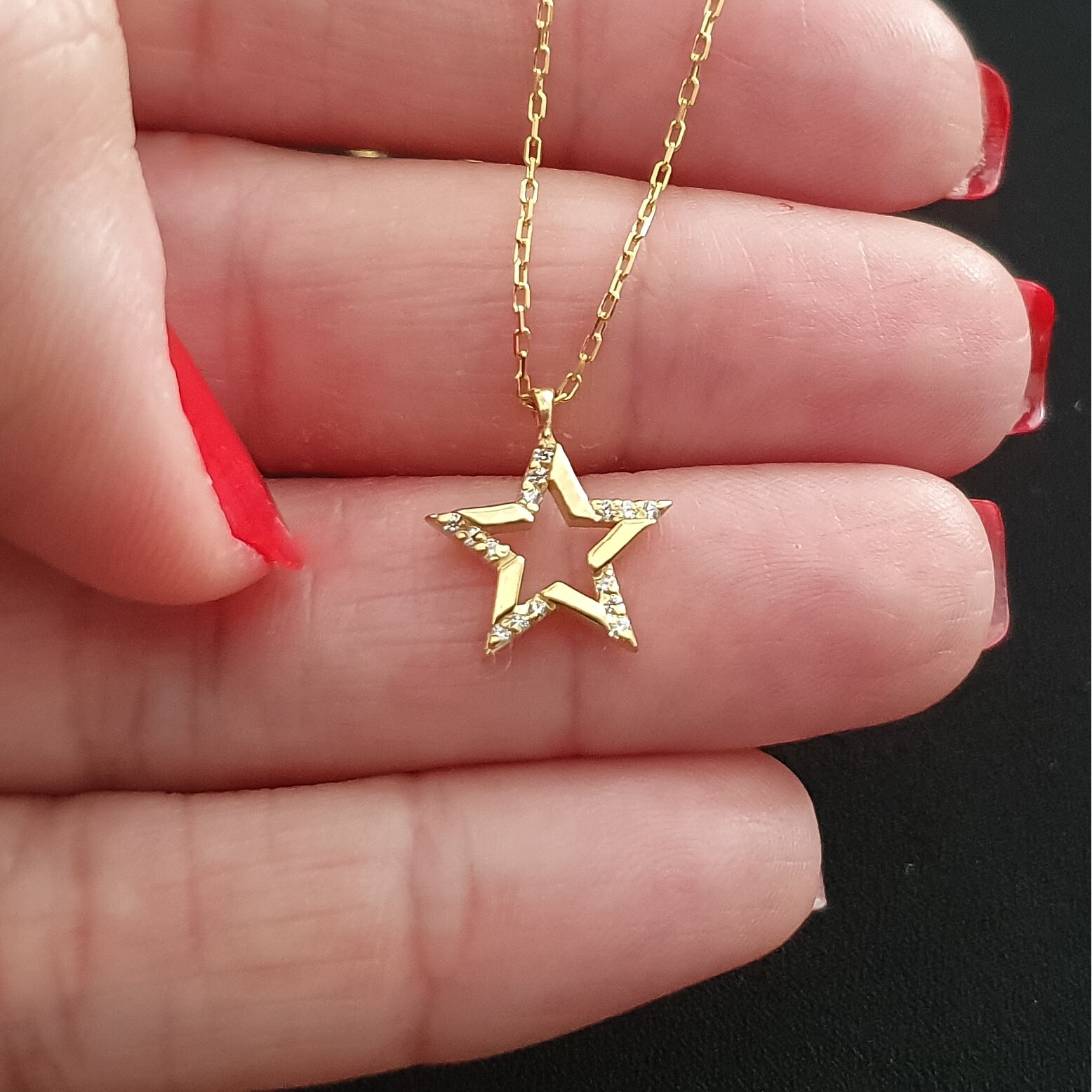 10k 14k 18k Solid Gold Star Necklace Star Gold Necklace star Gold