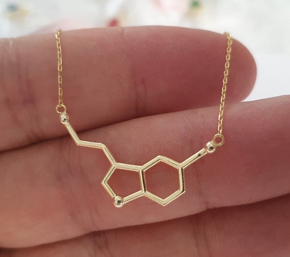A veces exótico Paleto Collar de moléculas de serotonina de oro macizo de 14k - Etsy México