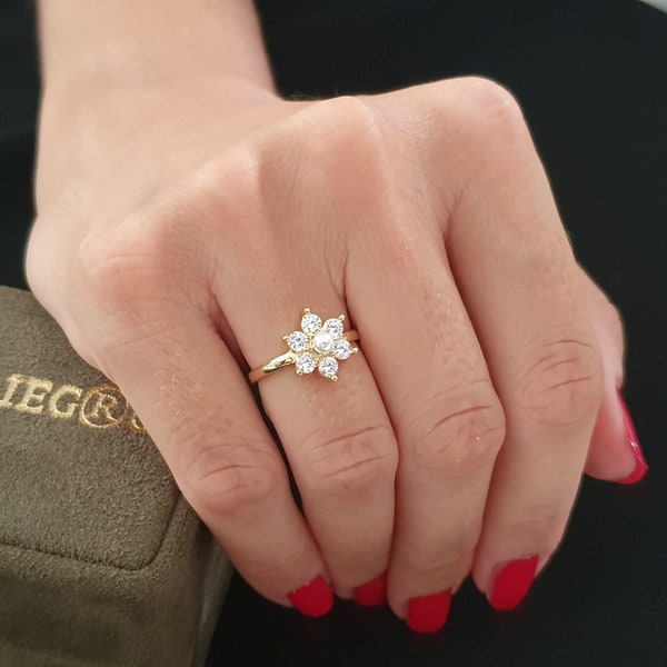 Gold Flower Ring Etsy