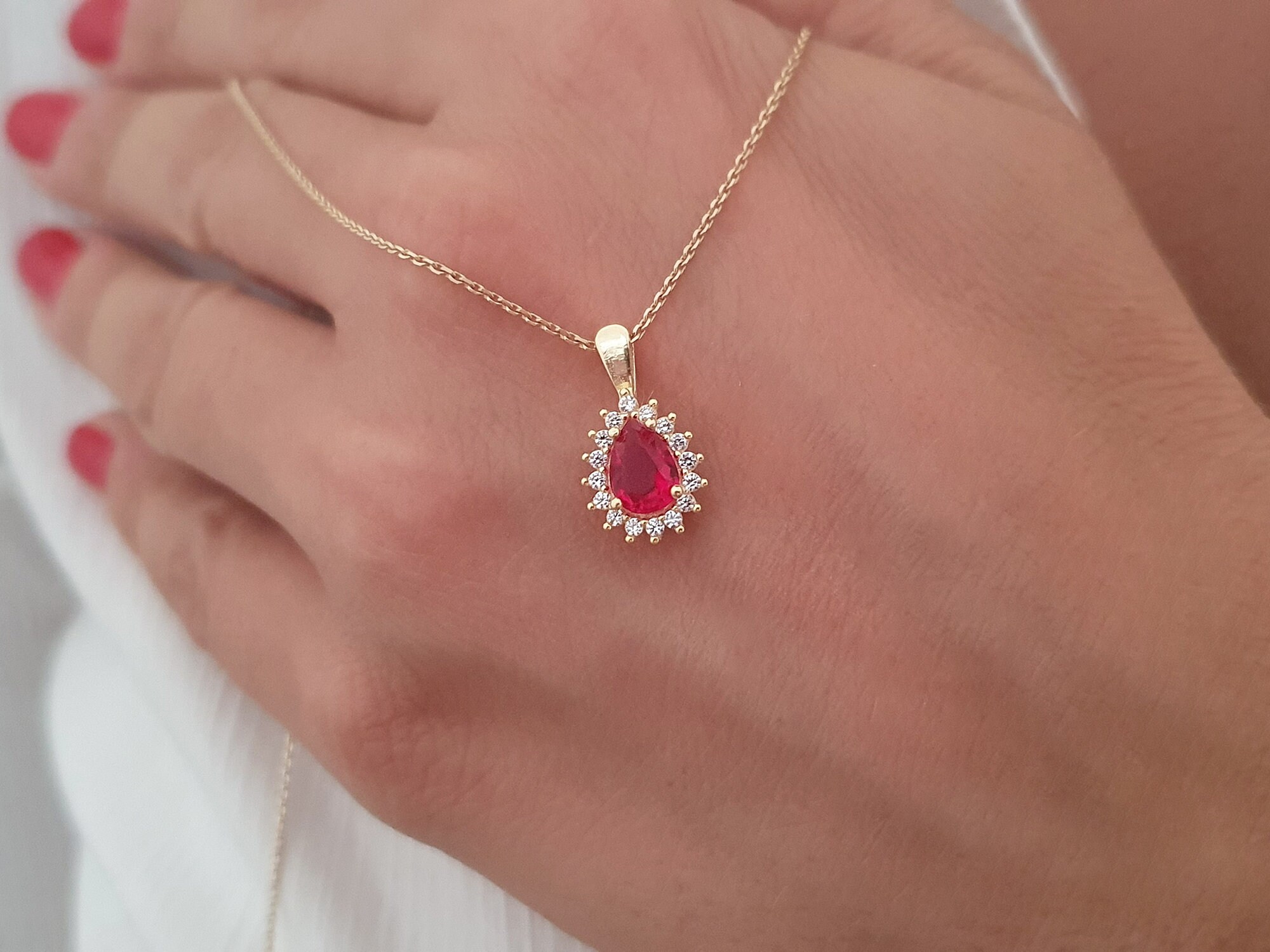 Gold Ruby Necklace - Etsy