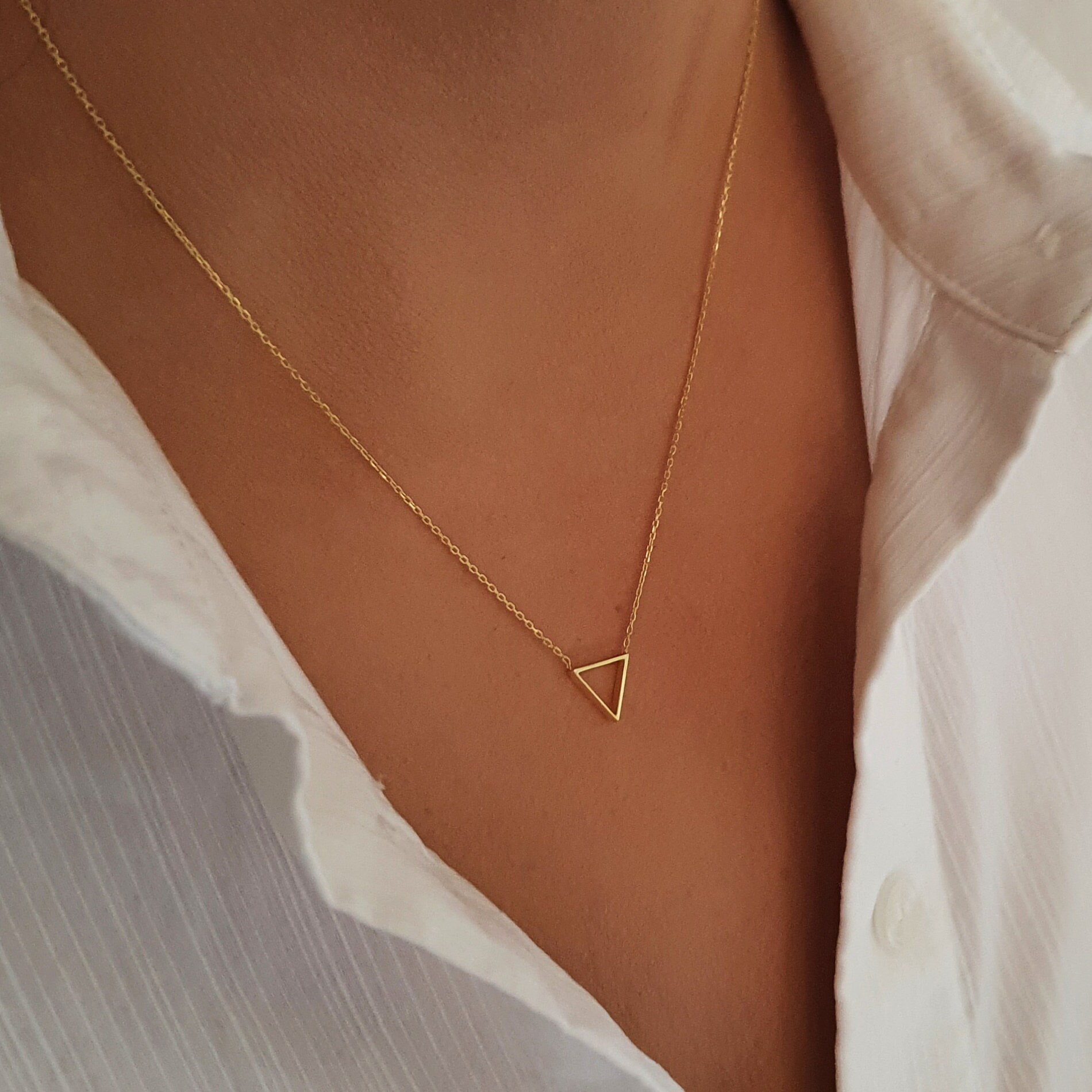 14k Solid Gold Triangle Necklace Geometric Gold Necklace Etsy Singapore