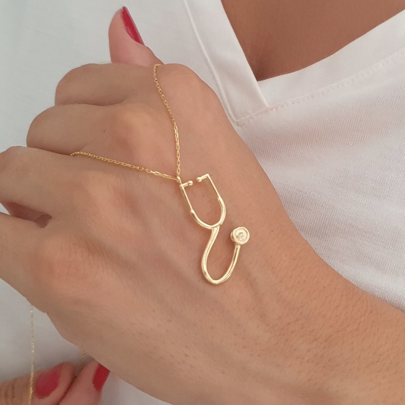 10k 14k 18k Solid Gold Stethoscope Necklace Medical Necklace Etsy