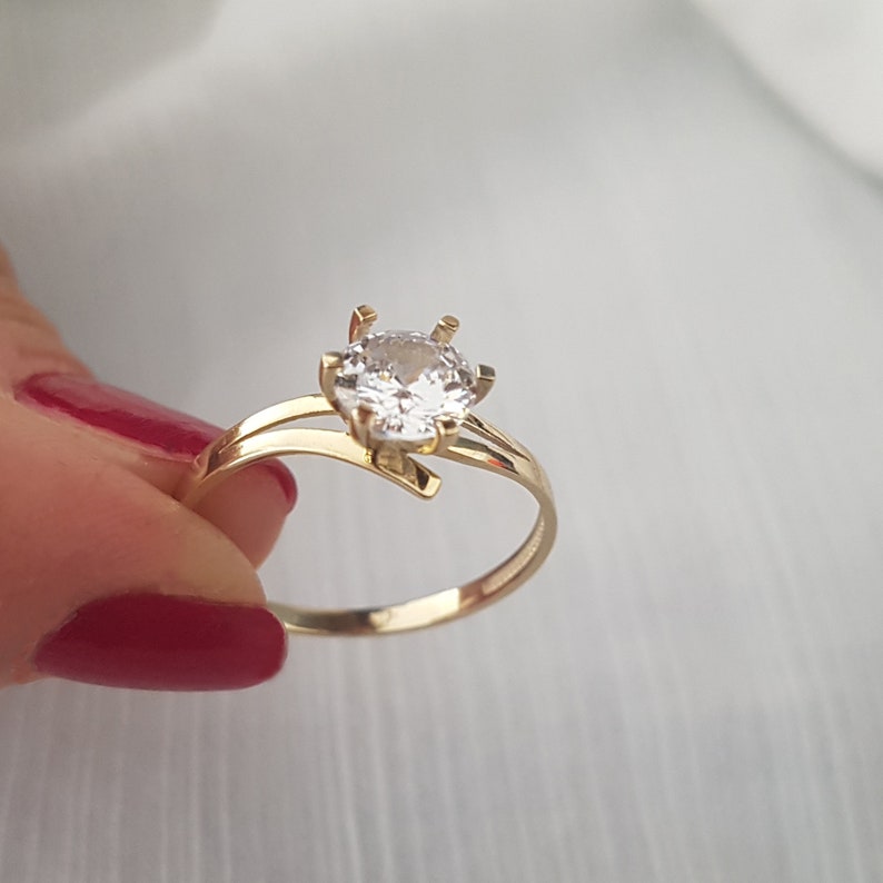 14k Solid Gold Engagement Ring Gold Solitaire Ring Cubic - Etsy