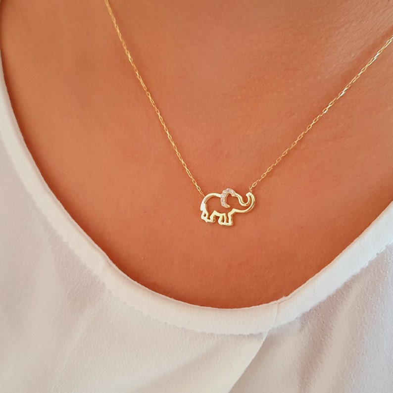 14k Solid Gold Elephant Necklace Gold Elephant Pendant Etsy