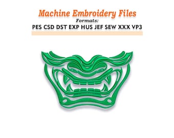 Samurai Oni Mask Embroidery design files. Sizes 4", 5", 6", 7". Multiple formats included. Instant Download.