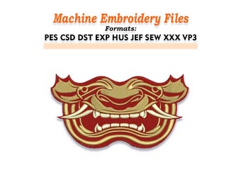 Samurai Oni Mask Embroidery design files. Sizes 4", 5", 6", 7". Multiple formats included. Instant Download.