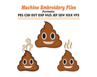 Fichiers de conception de broderie Emoji caca. Tailles 0,5", 1", 2", 3", 4", 5", 6", 7", 8", 9", 10". Plusieurs formats inclus. Téléchargement instantané.