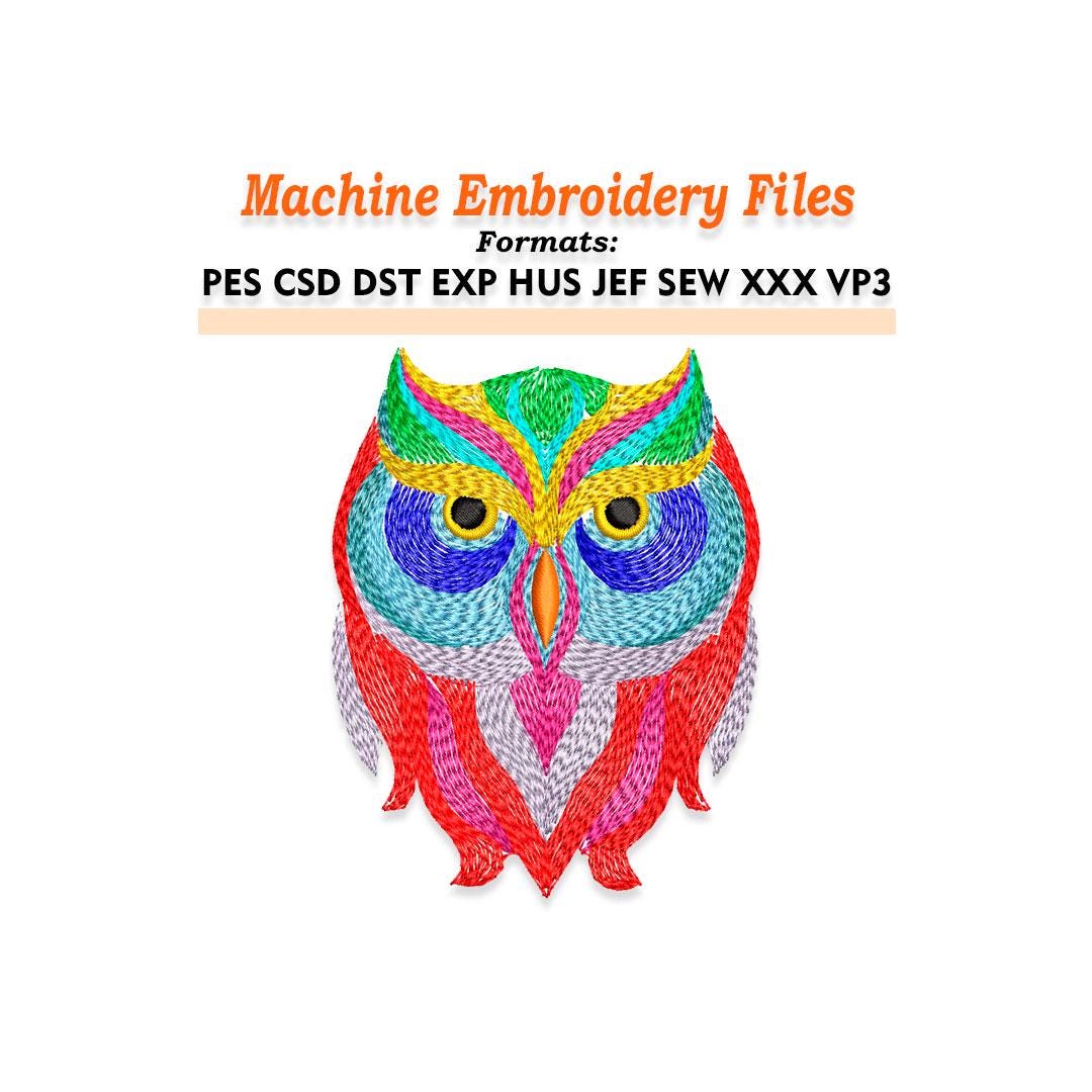 Rainbow Owl Embroidery design files. Sizes 2", 3", 4", 5", 6", 7", 8&q