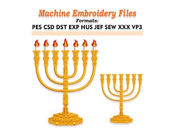 Menorah Embroidery design files. Sizes 1", 2", 3", 4", 5", 6", 7", 8", 9". Multiple formats included. Instant Download.
