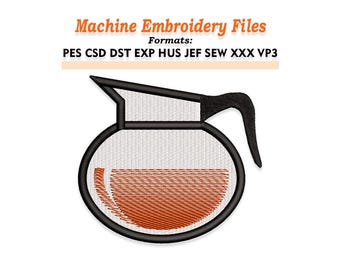 Coffee pot Embroidery design files. Sizes 1", 2", 3", 4", 5", 6", 7", 8". Multiple formats included. Instant Download.