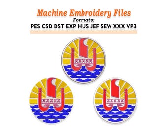 French Polynesia Embroidery design files. Sizes  2", 3", 4", 5", 6", 7", 8". Multiple formats included. Instant Download