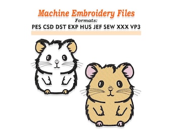 Hamster Embroidery design files. Sizes 2", 3", 4", 5", 6", 7", 8". Multiple formats included. Instant Download