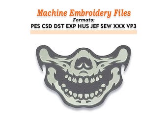 Skull Oni Mask Embroidery design files. Sizes 4", 5", 6", 7". Multiple formats included. Instant Download.