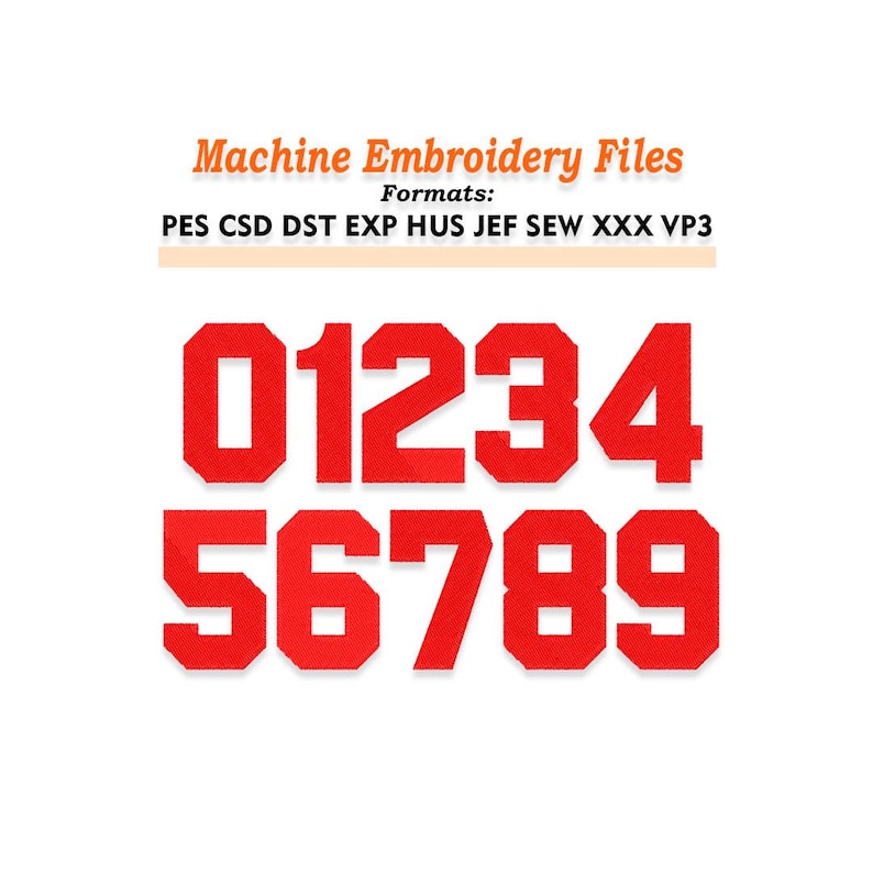 Sport Numbers Embroidery Design Files. Sizes 0.5" 1" 2" 3" 4" 5" 6" 7 ...