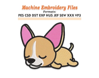 チワワの機械刺繍デザイン 8サイズをダウンロード可能 5x7インチ (130