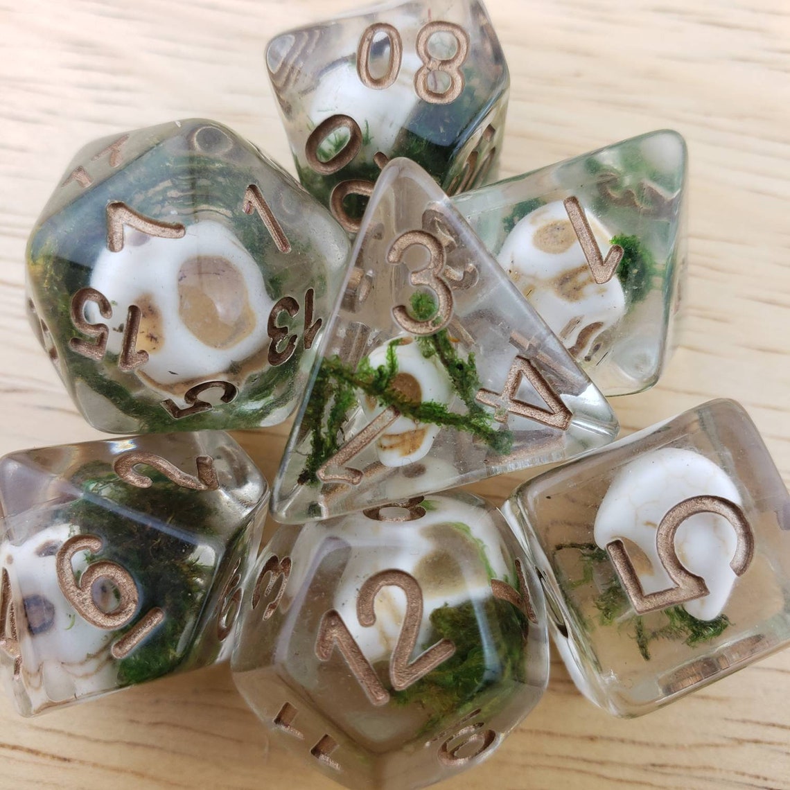 SKULL AND MOSS Dice Set Dnd Dice Stylish Resin Skull Moss Etsy UK