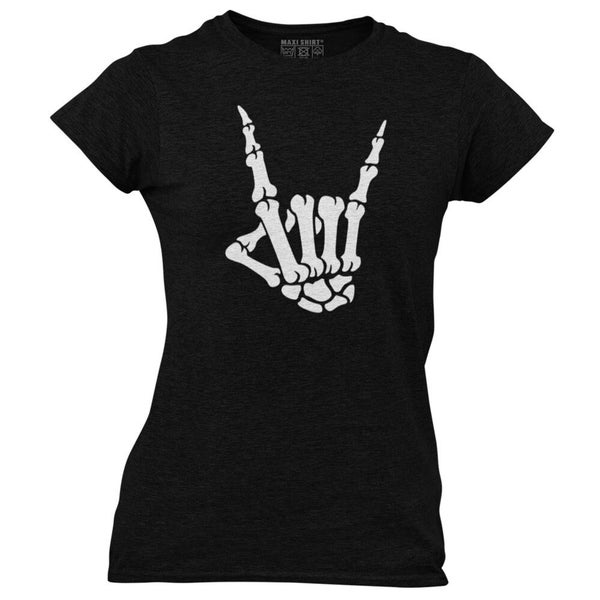 T-Shirt Noir Rock skull hand, Coupe fit pour Femme, 100% coton - imprimé en France