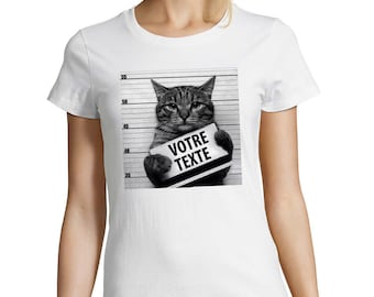 White Cat T-Shirt, Close-fitting cut for Women, customizable text