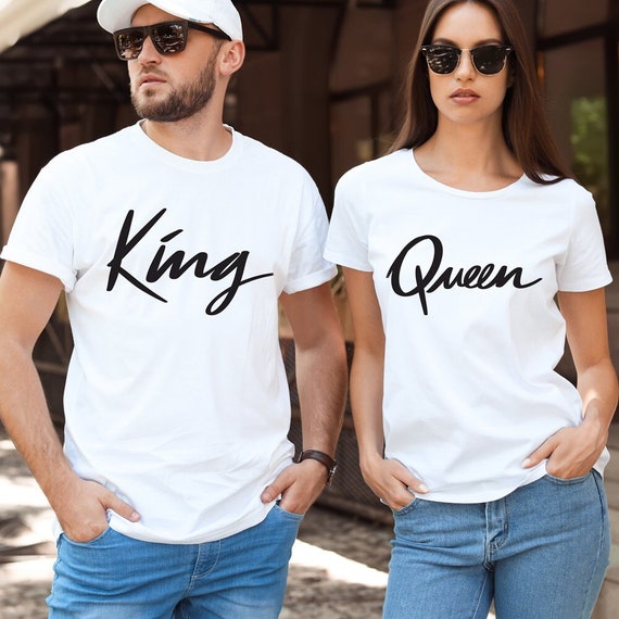 Camisetas de pareja King Queen (x2) para hombres y mujeres, corte